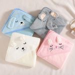 Cartoon Baby Bath Towels Hooded Coral Fleece Kids Bathrobe Newborn Swaddle Wrap 80*80cm