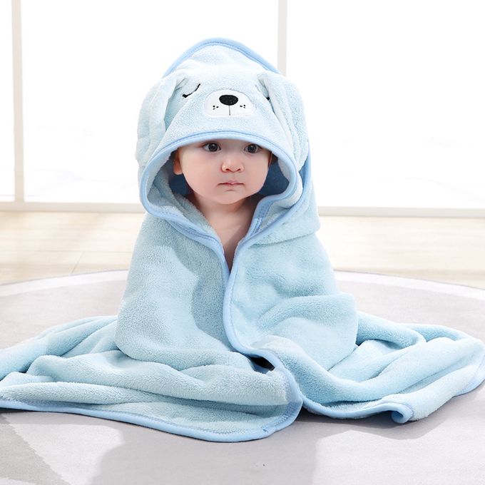Cartoon Baby Bath Towels Hooded Coral Fleece Kids Bathrobe Newborn Swaddle Wrap 80*80cm