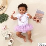 Catpapa 0-12Months Baby Girl 2pcs Flower Print Bodysuit + Mesh Skirt