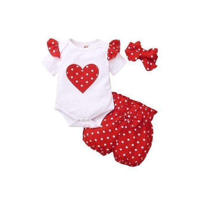 Catpapa 0-18 Months Baby Girl Cute Polkadot Design 3Pcs Bodysuit + Pants + Headband