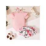 Catpapa 0-18Months Baby Girl Summer Ribbed Bodysuit Floral Pants Set