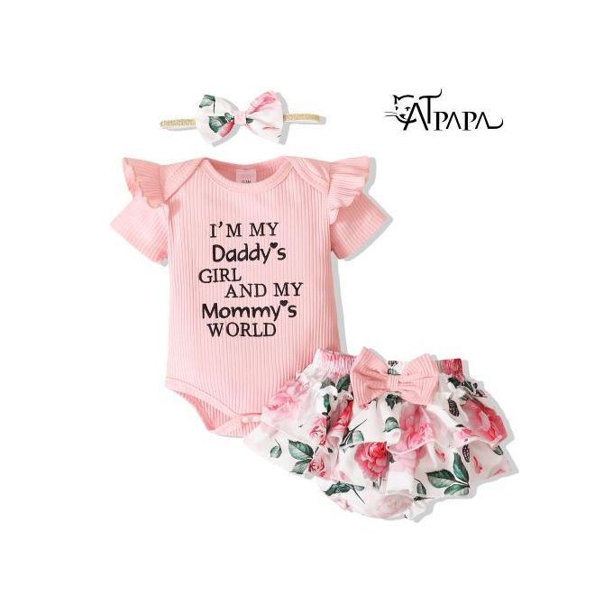 Catpapa 0-18Months Baby Girl Summer Ribbed Bodysuit Floral Pants Set