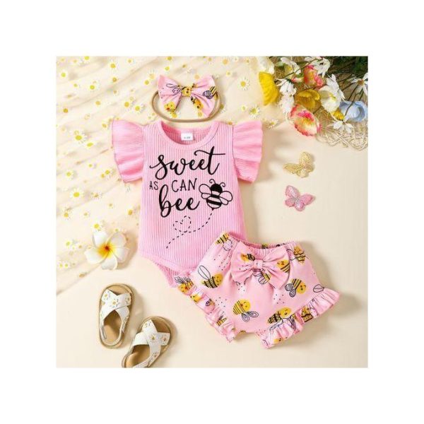 Catpapa 0-18Months Baby Girls Bodysuit With Shorts And Headband