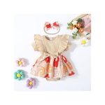 Catpapa 0-18Months Baby Girls Flower Printing Bodysuit With Headband