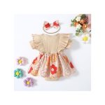 Catpapa 0-18Months Baby Girls Flower Printing Bodysuit With Headband