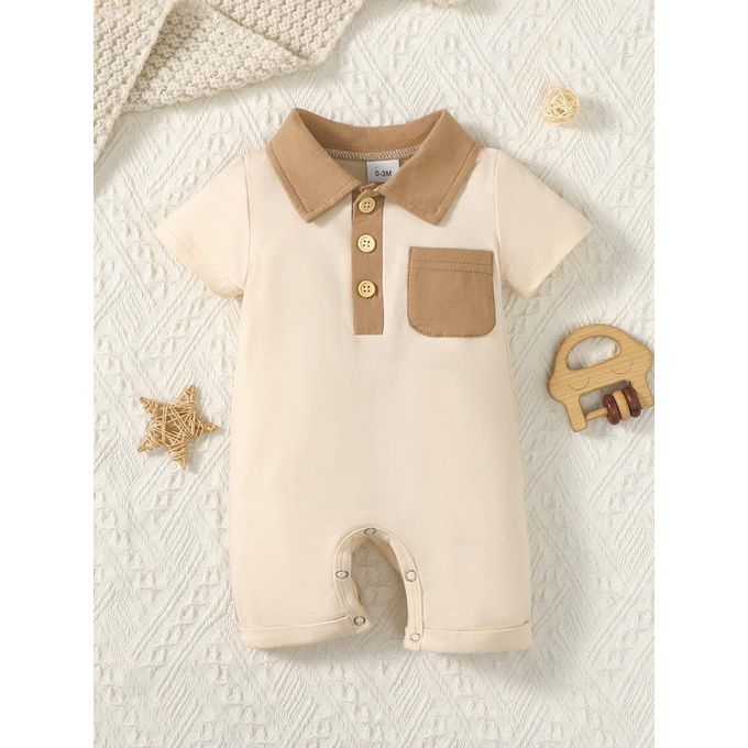 Catpapa 0-18Months Newborn Baby Boy Polo Neck Romper Short Sleeve 1PICS Romper Jumpsuit Infant Baby Clothing