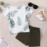 Catpapa 0-2 years baby green short-sleeved two-piece set, suitable for parties, outdoor activities, comfortable and cool, easy to clean