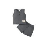 Catpapa 0-3 Years Baby Boy Plain Color Ribbed Tank Tops With Shorts