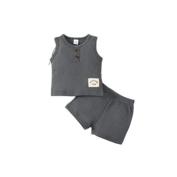 Catpapa 0-3 Years Baby Boy Plain Color Ribbed Tank Tops With Shorts