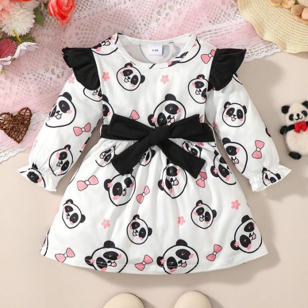 Catpapa 0-3Years Newborn&Toddler Kids&Baby Girl Panda Dress Long Sleeve Clothes