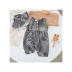 Catpapa 1-24Months Baby Girls Bodysuits With Hat Black And White Checkerboard