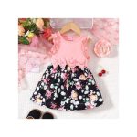 Catpapa 1-3 Years Baby Girl Elastic Flutter Sleeve Sleeveless Floral Princess Dress