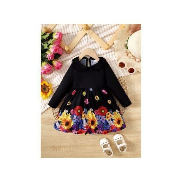 Catpapa 1-3Years Baby Girls Long SLeeve Flower Print Dress