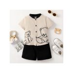 Catpapa 1-6 Years Kid Boy 2PCS Bear Print Short Sleeve Shirt+ Shorts