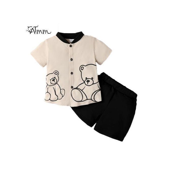 Catpapa 1-6 Years Kid Boy 2PCS Bear Print Short Sleeve Shirt+ Shorts