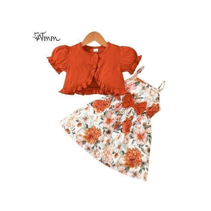 Catpapa 1-6 Years Kids Girl 2PCS Puff Sleeve Top Floral Dresses