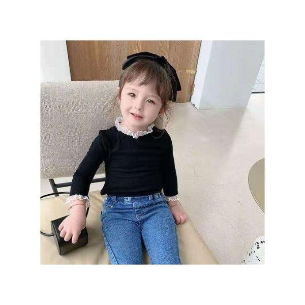 Catpapa 1-6Yerars Baby Girls Lace Solid Color Tees