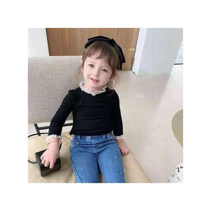 Catpapa 1-6Yerars Baby Girls Lace Solid Color Tees