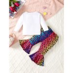 Catpapa 2-Piece Spring/Fall Outfit for Baby Girls 0-3 Years - Letter Print Long-Sleeve Top & Leopard All-Over Print Flared Pants