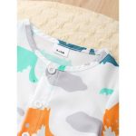 Catpapa 2-Piece Summer Loungewear Set for Baby Boys 3-24 Months - Cartoon Dortinosaur Print Round Neck Sh-Sleeve Top & Shorts