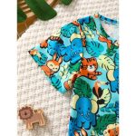 Catpapa 2-Piece Summer Outfit for Baby Boys 0-3 Years - Pineapple Print Round Neck Short-Sleeve T-Shirt & Solid Color Casual Shorts