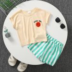 Catpapa 2-Piece Summer Outfit for Baby Boys 0-3 Years - Smiley Face Print Round Neck Short-Sleeve T-Shirt & Vertical Stripe Casual Shorts