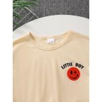 Catpapa 2-Piece Summer Outfit for Baby Boys 0-3 Years - Smiley Face Print Round Neck Short-Sleeve T-Shirt & Vertical Stripe Casual Shorts