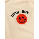 Catpapa 2-Piece Summer Outfit for Baby Boys 0-3 Years - Smiley Face Print Round Neck Short-Sleeve T-Shirt & Vertical Stripe Casual Shorts