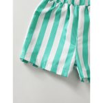 Catpapa 2-Piece Summer Outfit for Baby Boys 0-3 Years - Smiley Face Print Round Neck Short-Sleeve T-Shirt & Vertical Stripe Casual Shorts