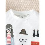 Catpapa 2-Piece Summer Outfit for Girls 4-7 Years - Cartoon Print Short-Sleeve Top & Portrait All-Over Print Skirt