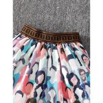 Catpapa 2-Piece Summer Outfit for Girls 4-7 Years - Cartoon Print Short-Sleeve Top & Portrait All-Over Print Skirt