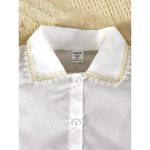 Catpapa 2-Piece Summer Outfit for Girls 4-7 Years - Solid Color Lantern Sleeve Blouse & Floral Embroidery Straight Strappy Dress