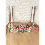 Catpapa 2-Piece Summer Outfit for Girls 4-7 Years - Solid Color Lantern Sleeve Blouse & Floral Embroidery Straight Strappy Dress