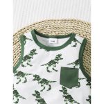Catpapa 2-Piece Summer Set for Baby Boys 0-18 Months - Dinosaur Print Tank Top & Shorts