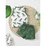 Catpapa 2-Piece Summer Set for Baby Boys 0-18 Months - Dinosaur Print Tank Top & Shorts