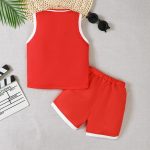 Catpapa 2 pieces of sports outfits for boys aged 3-8, stylish and cool, suitable for sports competitions-red clothes + black numbers