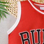 Catpapa 2 pieces of sports outfits for boys aged 3-8, stylish and cool, suitable for sports competitions-red clothes + black numbers