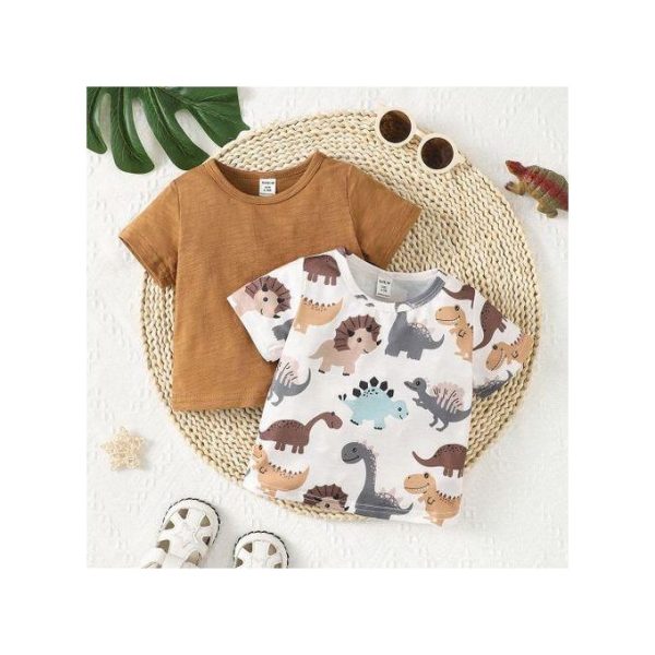 Catpapa 2PCS 1-3 Years Baby Boy Set Fashion Cool Cute Animal Print T-shirt