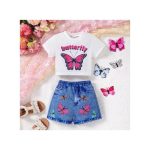 Catpapa 3-24 Months Baby Girl Butterfly Print T-shirt With Shorts