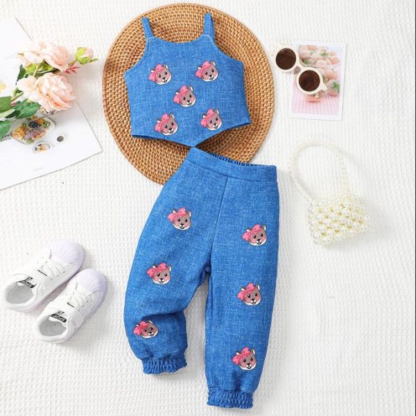 Catpapa 3-24Months Baby Boys Vest With Ankle-tied Pants Cartoon Printing