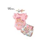 Catpapa 3-24Months Baby Girl Bear 3PCS Bodysuit Shorts With Headband