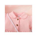 Catpapa 3-24Months Baby Girl COTTON Pink Puff Sleeve Dress With Bag