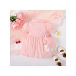 Catpapa 3-24Months Baby Girl COTTON Pink Puff Sleeve Dress With Bag