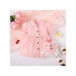 Catpapa 3-24Months Baby Girl COTTON Pink Puff Sleeve Dress With Bag