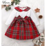 Catpapa 3-24Months Baby Girls Long Sleeve Check Dress Festive attire for Halloween and Christmas