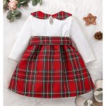 Catpapa 3-24Months Baby Girls Long Sleeve Check Dress Festive attire for Halloween and Christmas
