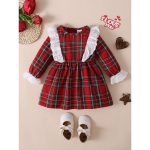 Catpapa 3-24Months Baby Girls Long Sleeve Check Dress Festive attire for Halloween and Christmas