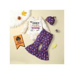 Catpapa 3-24Months Baby Girls Long Sleeved Shirt With Bell-bottoms And Hat Letter Printing