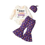 Catpapa 3-24Months Baby Girls Long Sleeved Shirt With Bell-bottoms And Hat Letter Printing