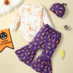 Catpapa 3-24Months Baby Girls Long Sleeved Shirt With Bell-bottoms And Hat Letter Printing